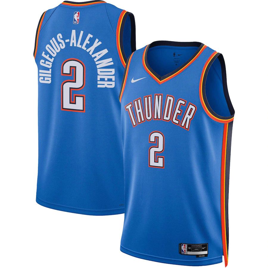 Men Oklahoma City Thunder #2 Shai Gilgeous-Alexander Nike Blue Icon Edition 2022-23 Swingman NBA Jersey